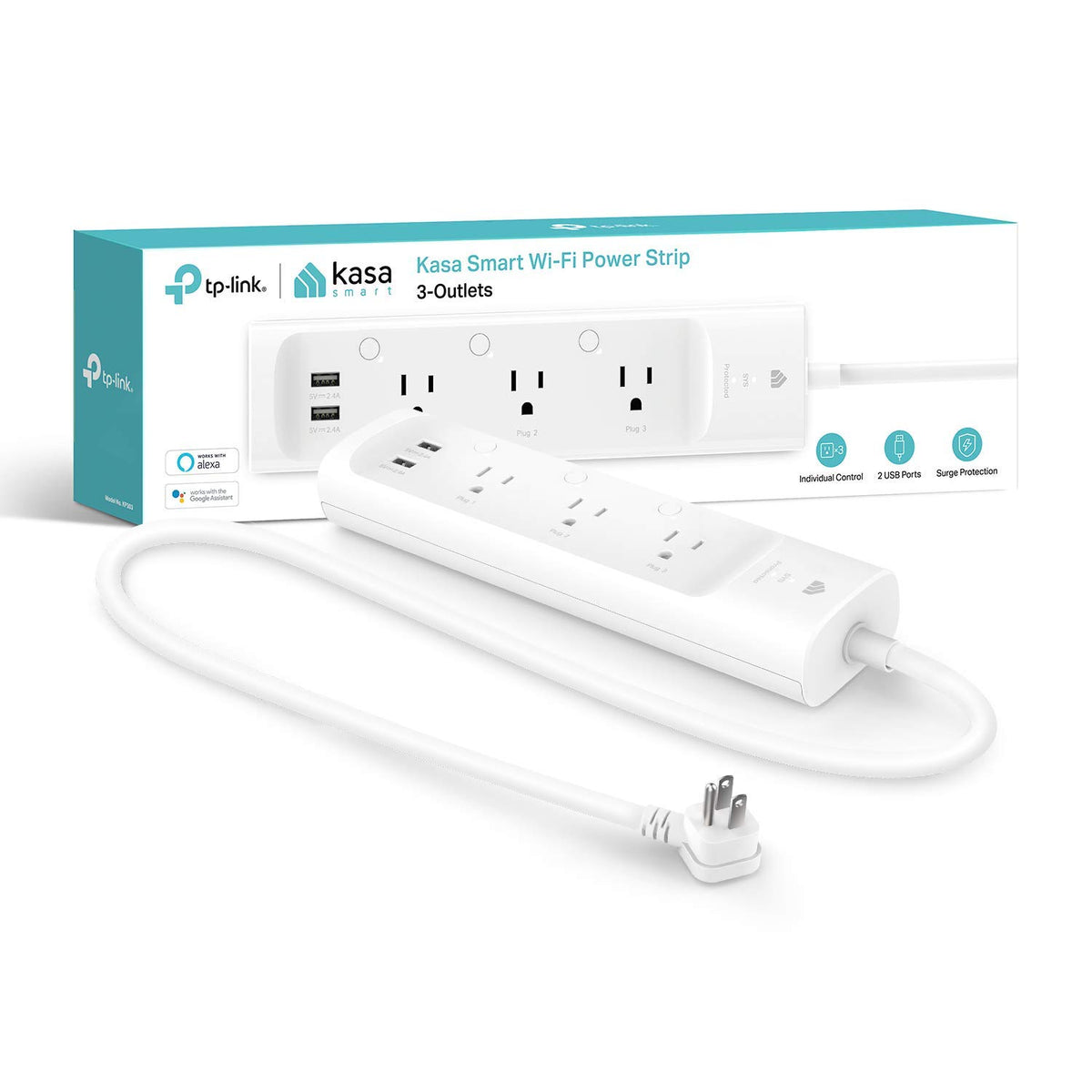 Kasa Smart Plug Power Strip with 3 Outlets & 2 USB Ports