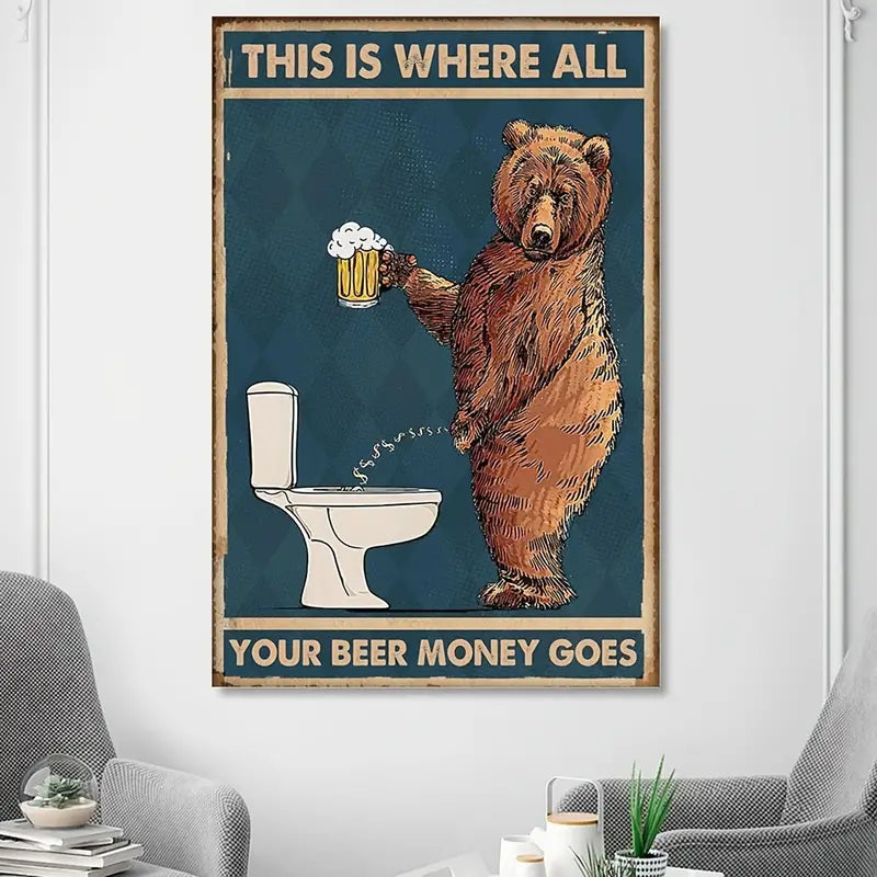 Tipsy Bear Bathroom Canvas Print