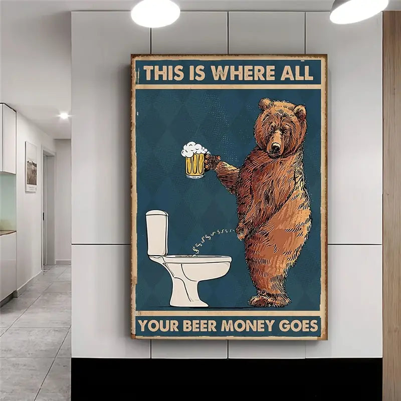 Tipsy Bear Bathroom Canvas Print