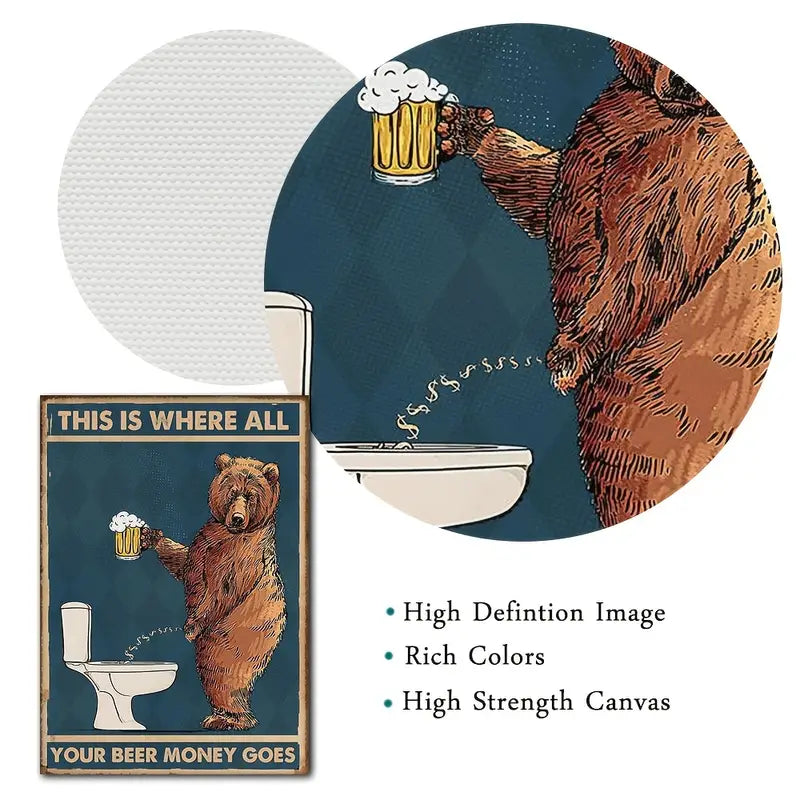 Tipsy Bear Bathroom Canvas Print