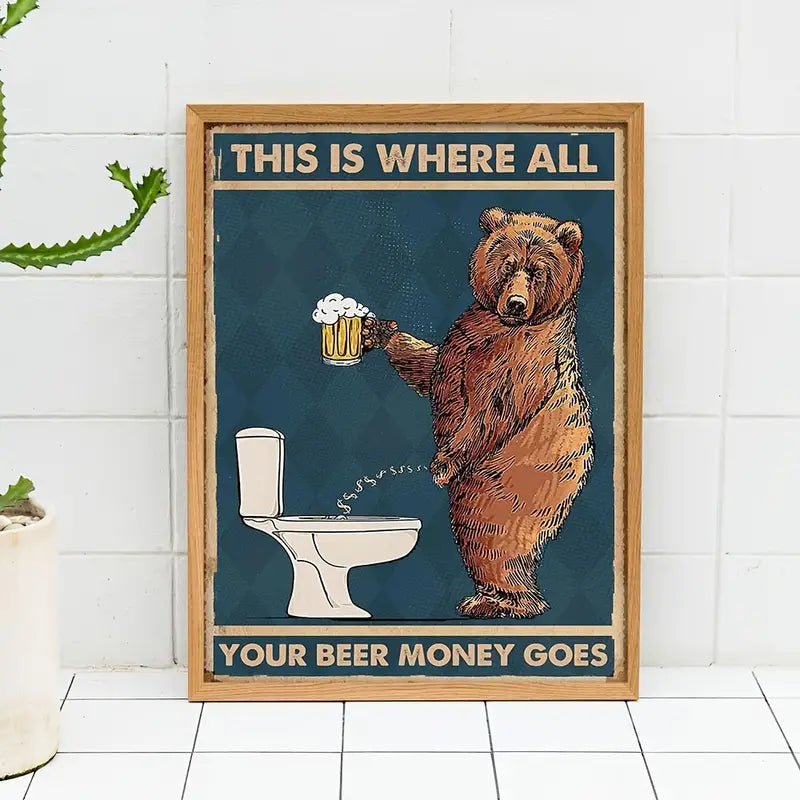 Tipsy Bear Bathroom Canvas Print
